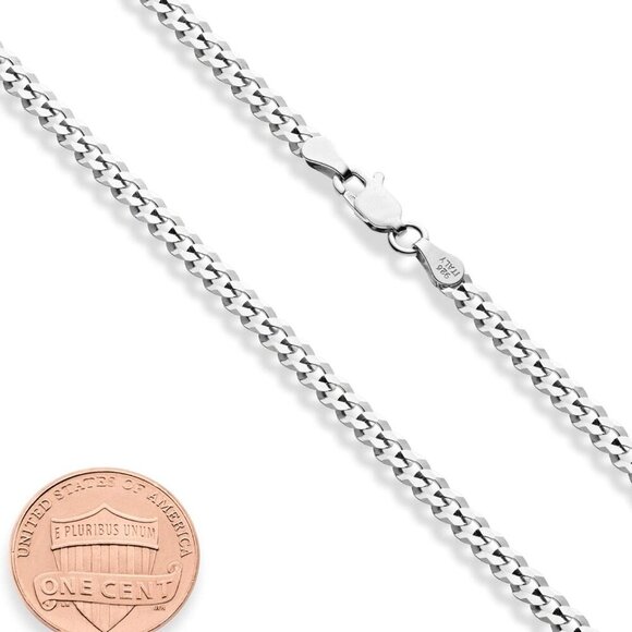 Italian Solid 925 Sterling Silver 3.5mm Diamond Cut Cuban Link Curb Chain Neckla - Picture 2 of 6